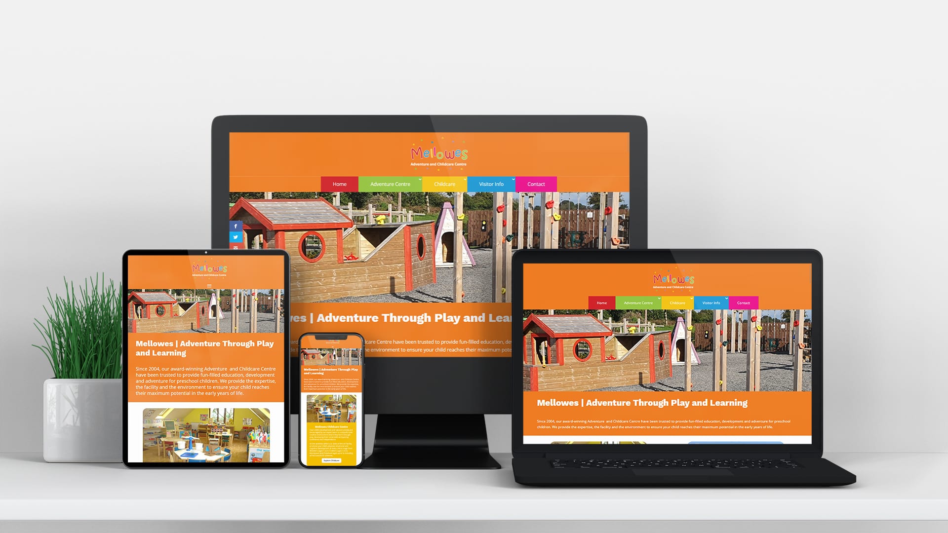mellows adventure and childcare centre design burst and website design